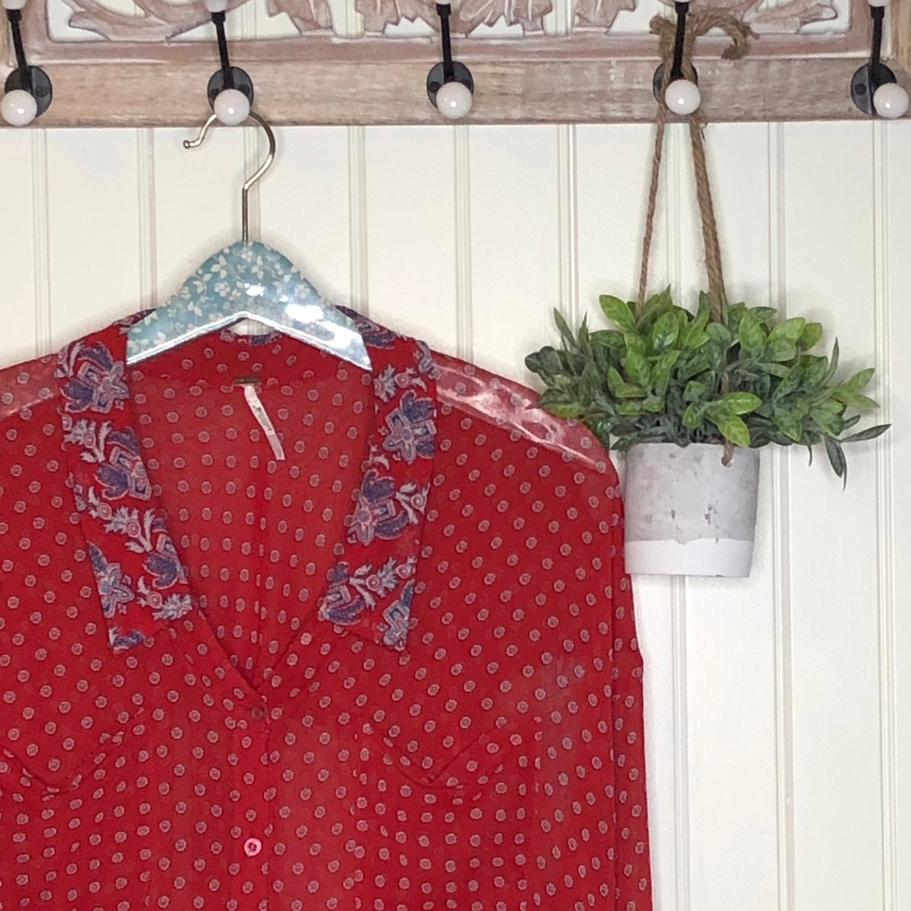 Free People Easy Rider Red Bandana Blouse Large L